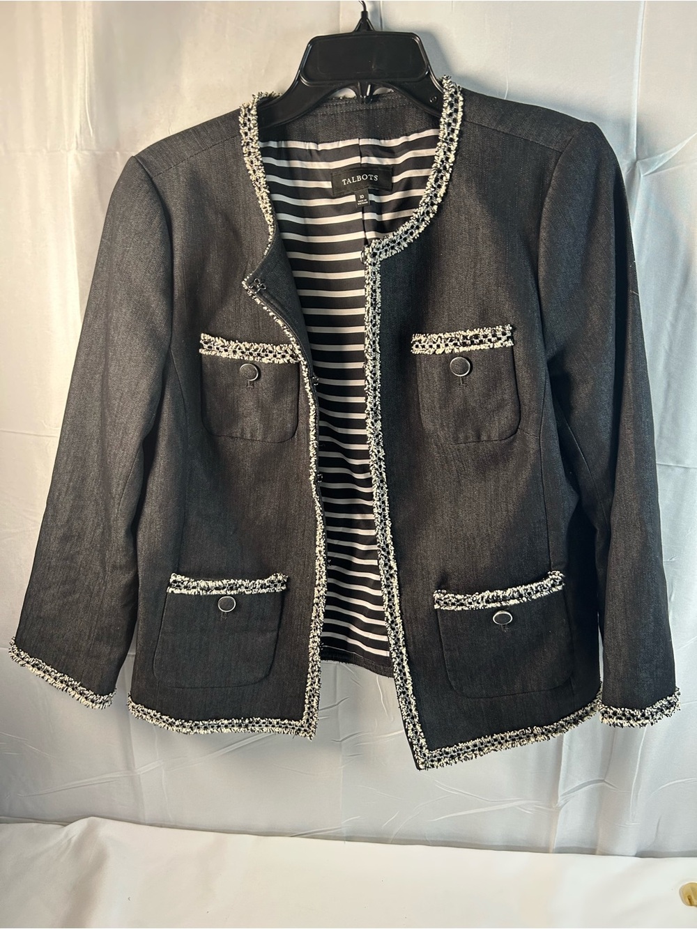 Talbots Black Jacket with Contrast Tweed Trim